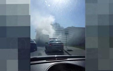 Очевидцы опубликовали видео возгорания в Калининграде пассажирского автобуса