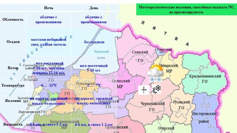 Прохладно, слабая метель. Прогноз погоды на 9 февраля 2017 в Калининградской области