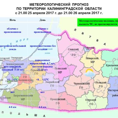 Прогноз погоды на 26 апреля 2017 в Калининградской области