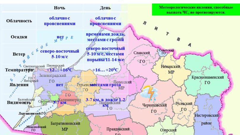 Прогноз погоды в Калининграде на 25 июля