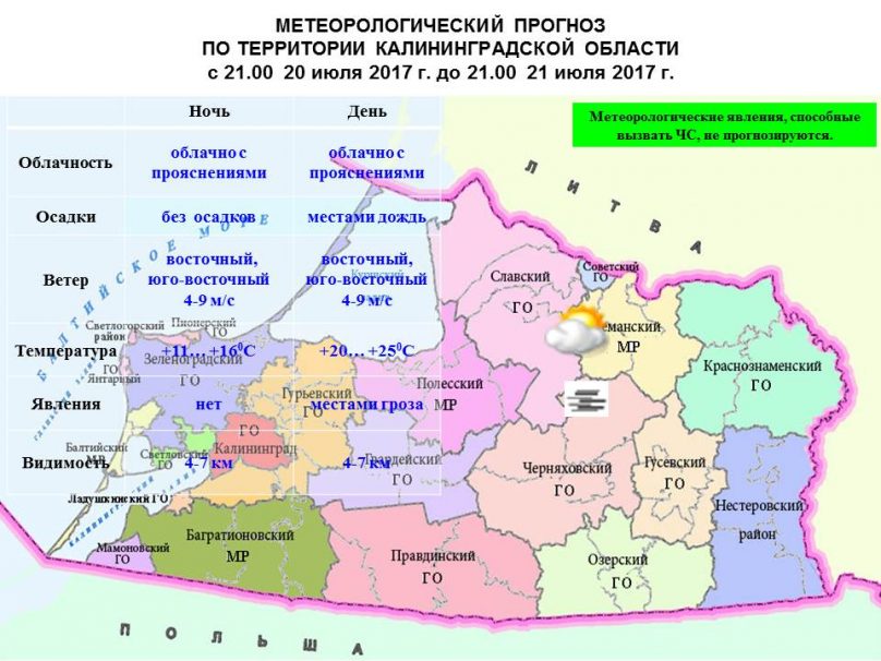 Прогноз погоды в Калининграде на 21 июля