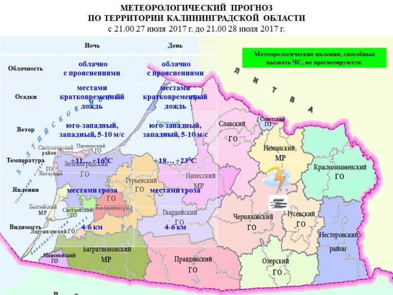Прогноз погоды в Калининграде на 28 июля