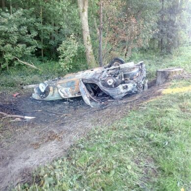 Под Гурьевском перевернулся и сгорел автомобиль