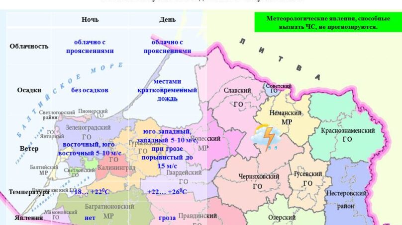 Прогноз погоды в Калининграде на 12 августа