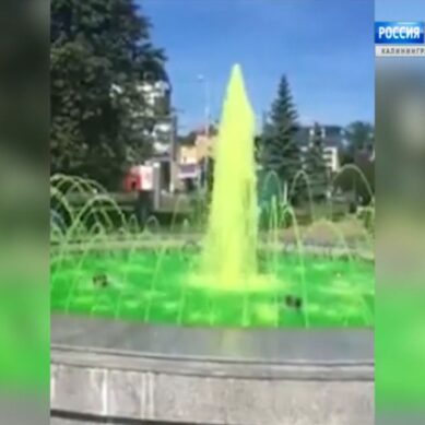 В центре Калининграда вода в фонтане окрасилась в ярко-зелёный цвет