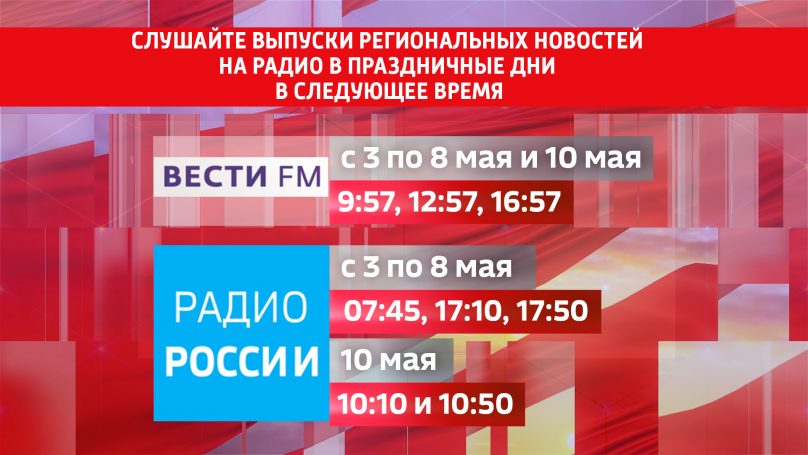 Время выхода новостей на радиостанциях «Радио России-Калининград» и «Вести  ФМ» с 3 по 10 мая — Вести-Калининград