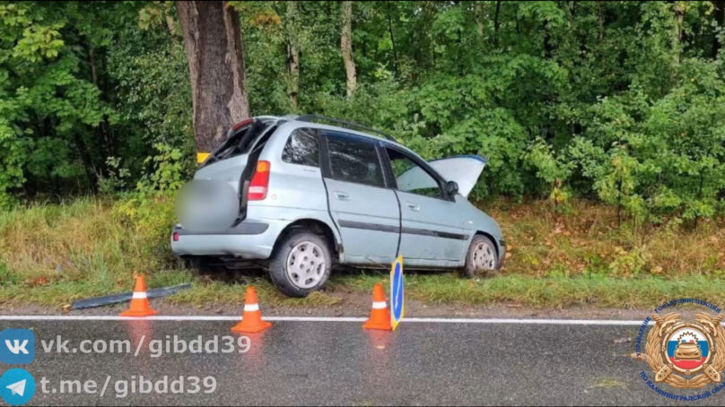 Водитель Hyundai съехала с дороги и врезалась в придорожное дерево