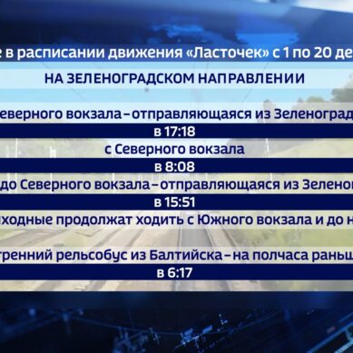 Расписание движения калининградских пригородных поездов временно изменится с 1 декабря